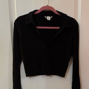 H&M Black Ribbed Long Sleeve Crop Top
